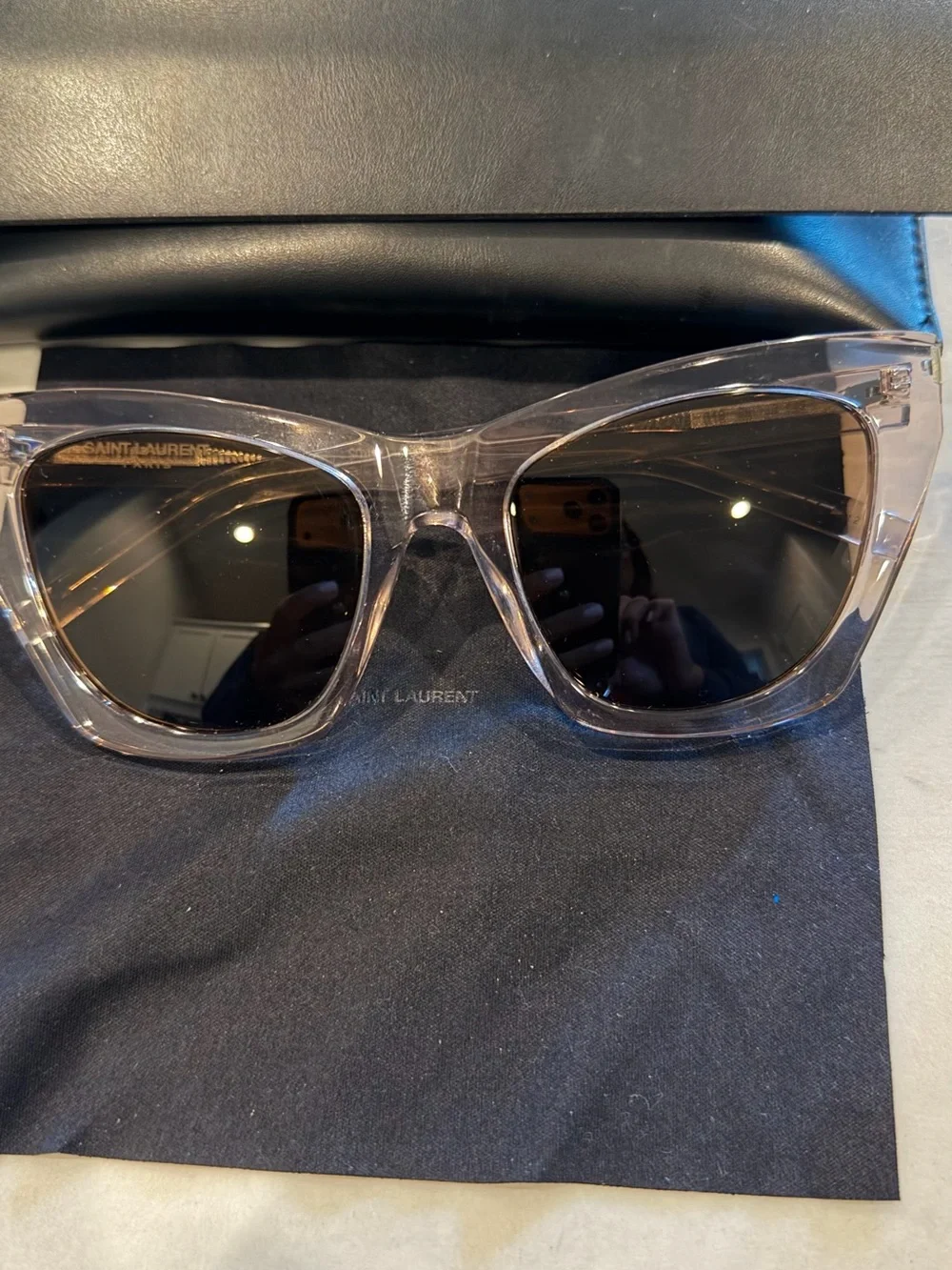 Saint Laurent Women’s Transparent Frame Sunglasses with Brown Lenses